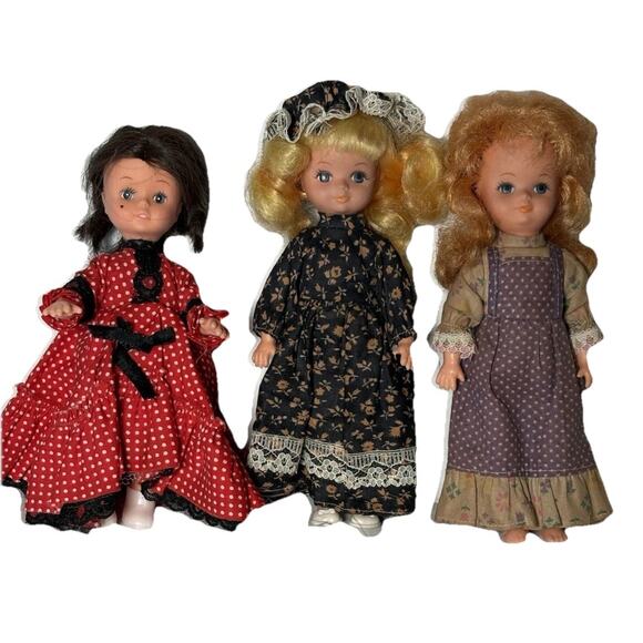 Lot of 3 Vintage Made in Hong Kong 1970s Brown Blond Red Hair Girl Doll 8" - Picture 1 of 16